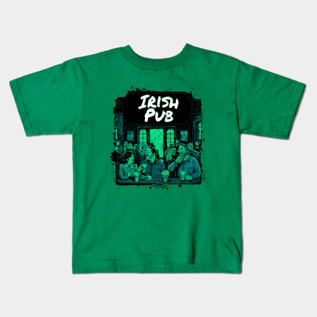 Irish Pub Green Kids T-Shirt by Habli